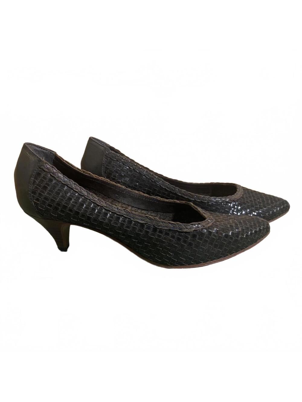 Rare Vintage Hippopotamus Black Woven Leather Kitten Heel Pumps Size 7.5